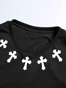 <b>Gothic</b> Cross Men's <b>shirts</b> Oversized Black Tee 250GSM Drop Shoulder Streetwear Hip Hop Cotton OEM Bulk Supplier - Product Image 3