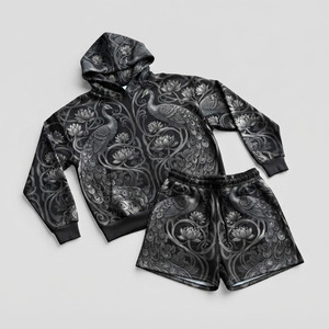 Custom Women Hoodie Fleece Sublimated <b>Twin</b> <b>Set</b> Heavyweight 2 Piece Shorts <b>Set</b> Breathable Polyester Casual Hooded Full Sleeve <b>Set</b> - Product Image 1