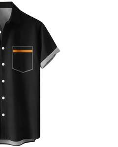 Chemise à manches courtes boutonnée à imprimé rayé argyle noir personnalisé, style décontracté, streetwear d'été pour hommes, fabricant OEM sur mesure, approvisionnement en gros - Product Image 4