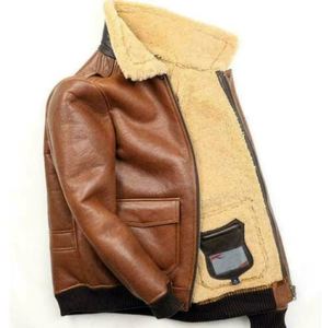 Chaqueta Bomber de Cuero Premium Marrón para Hombre con Forro de Piel Sintética, Cierre de Cremallera, Cuello Camisero, Estilo Motociclista de Invierno con Calidez Extra - Product Image 3