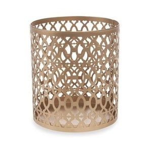 Brass Cylinder <b>Candle</b> Holder With Geometric Cutout Pattern Heat Resistant Home Decoration - Product Image 1