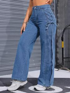 Pantalon cargo en jean mi-lourd pour femme grande taille, style vintage, écologique, respirant, streetwear, taille élastique – Meilleur prix, haute qualité - Product Image 3