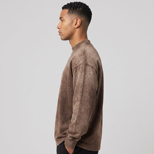T-shirt à manches longues pour homme, délavé style vintage, coupe épaules tombantes, col rond, coupe classique - Product Image 3