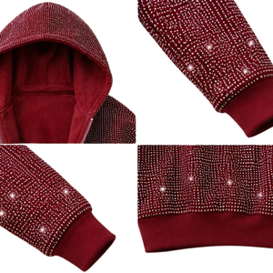 Sudadera con Capucha Personalizada de Fábrica Directa con Pedrería, Brillante y Adornada con Cristales, de Forro Polar, a la Moda, Venta al por Mayor a Granel - Product Image 6
