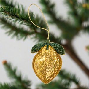 Adorno Navideño de Limón Hecho a Mano con Cuentas y Bordado, Decoración Colgante para Árbol de Navidad - Product Image 1