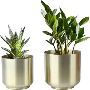 Gold Metal Flower <b>Pots</b> Indoor Outdoor Planters Modern <b>Succulent</b> Planter Set For Home Garden Desktop Planters For Garden Use - Product Image 2