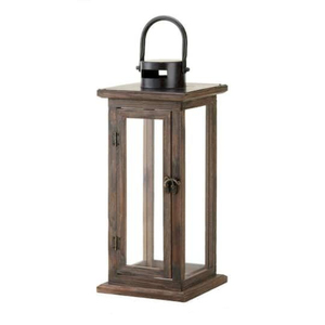 Elegante farol decorativo de madera, marco de madera marrón y metal, portavelas con asa para colgar, para decoración del hogar en interiores y exteriores. - Product Image 1
