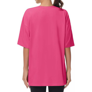 T-shirt décontracté pour femme, noir, col en V, coupe ample, épaules tombantes, manches courtes, couleur unie, tissé respirant - Product Image 3