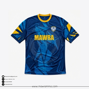 Maillot de football sublimé pour homme MAWRA, bleu et jaune, imprimé géométrique, ajusté, manches courtes, col rond, anti-humidité - Product Image 3