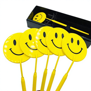 Miroir à cils noir en forme de cercle avec logo Happy et poignée diamantée jaune thermolaquée, emballage en boîte noire - Product Image 4