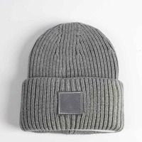 Bonnet d'hiver unisexe en tricot côtelé premium avec logo personnalisé, bonnet d'hiver en acrylique épais doublé polaire avec marque personnalisée