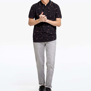 Men's <b>Black</b> Printed <b>Polo</b> Shirt Short Sleeve Casual Summer Cotton Knitted Breathable Patterned <b>Top</b> - Product Image 3