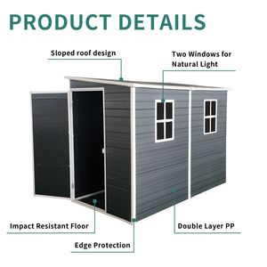 Caseta de Jardín de Resina para Exteriores de 8x4 pies con Puerta con Cerradura, Caseta de Almacenamiento para Patio y Herramientas, 2 Ventanas, Nuevo Producto, Categoría: Casetas y Almacenamiento - Product Image 4
