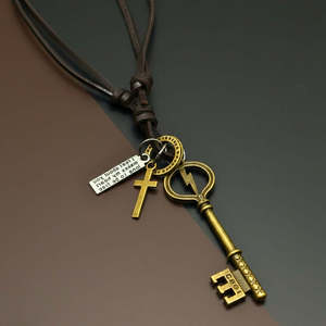 18K Gold Plated Key of Valor Pendant 3-Inch Stainless Steel with Adjustable Leather Rope for Men and Boys - Product Image 5