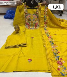 Best Quality Mal Chanderi with <b>Beads</b> & Multi-Thread work Readymade Long Straight Kurti-Pant Set Woman Fashion Exporter - Product Image 3