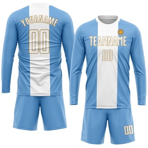 Custom Sublimated Soccer Jersey Light Blue White Striped Team Name Number Personalized Men's Breathable Short Sleeve Sportswear - Product Image 4