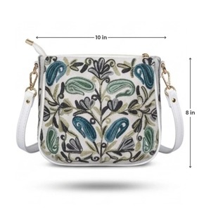 Bolso Bandolera con Bordado Sozni de Cachemira, Blanco con Paisley Verde Azulado, Compra Directa del Proveedor - Product Image 5