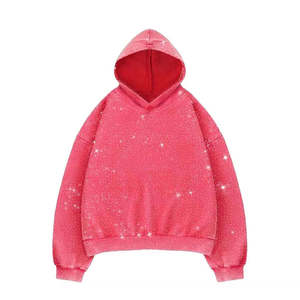 Sudadera con capucha de diamantes de imitación personalizada al por mayor, estilo Y2K, brillante, con cristales, rosa, de peso pesado, estilo urbano, para hombre y mujer - Product Image 1