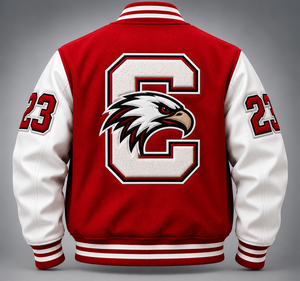 Veste universitaire en laine personnalisée pour homme, rouge et blanche, style Letterman, col montant, boutonnée, élégante, pour l'hiver, tenue d'équipe scolaire - Product Image 3
