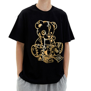 <b>Men's</b> Black Short Sleeve T-<b>Shirt</b> Front Logo Gold Foil <b>Skull</b> Print O-Neck Regular Fit Casual Knitted 100% Cotton Eco-Friendly - Product Image 1