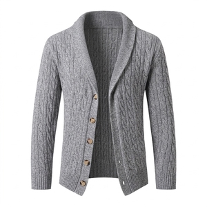 <b>Mens</b> Cable Knit <b>Cardigan</b> Sweater textured cable pattern and button closure Custom Knitwear Wholesale Manufacturer - Product Image 6