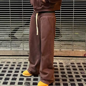 Custom Heavyweight 100% Cotton Sweatpants Men Loose Fit Wide Leg Stacked Joggers Vintage Drawstring <b>Flare</b> Pants - Product Image 3