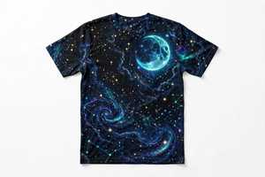 T-shirt à manches courtes pour homme, imprimé galaxie et lune, col rond, graphisme numérique, 100% coton, jersey respirant 180g - Product Image 2