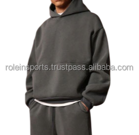 Ensemble de sweat-shirt à capuche pour homme, couleur unie, coton, manches longues, décontracté, vêtements d'automne avec poches latérales, coupe régulière - Product Image 2