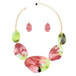 Ensemble collier et boucles d'oreilles assortis rose et vert, bijoux de mode pour femme, pendentif élégant, accessoire de fête, cadeau stylé - Product Image 2
