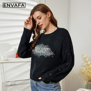 Pull court à col rond pour femme, tricot d'automne à manches longues, décontracté, doux, respirant, anti-rétrécissement, anti-plis, crocheté - Product Image 5
