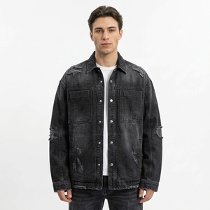 Veste en jean cargo pour homme, gris délavé, en sergé de coton robuste, haute qualité, durable, respirante et chaude, idéale pour le travail - Product Image 3