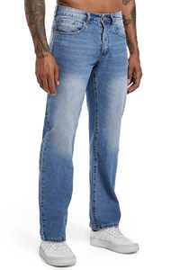 Jeans de Mezclilla para Hombre, Corte Recto, Lavado a la Piedra, Cintura Media, Corte Regular, Estilo Casual de Algodón, para Primavera - Product Image 3