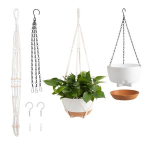 Vasi pensili autoirriganti da 10 pollici, confezione da 2, con rivestimento in fibra di cocco e foro di drenaggio, doppi supporti per piante - Product Image 1