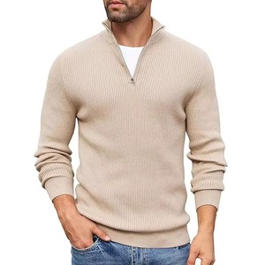 Pull en laine tricoté sur mesure pour homme, col zippé 1/4, couleur unie, manches longues, vêtement d'automne - Product Image 1