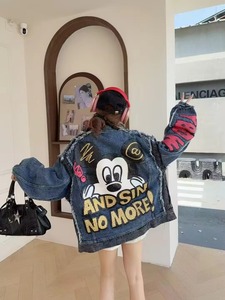 Wholesale High Quality Heavyweight Washed Button Jeans <b>Material</b> Bows Decoration Distressed Eco-Friendly Vintage Autumn Jacket - Product Image 3