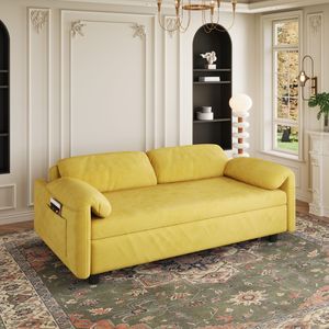 Elegante Divano Letto in Velluto Giallo a Doppio Uso, Trasformabile in Letto Estraibile per Soggiorno - Product Image 5