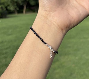 Black Onyx Beaded Sterling Silver Handmade <b>Adjustable</b> <b>Bracelet</b>-Trendy Engagement Gift for Unisex - Product Image 5