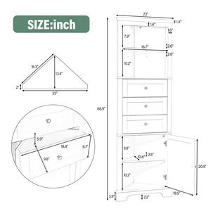 Adjustable <b>Shelves</b> Green Triangle Tall Cabinet with 3 Drawers MDF Board Painted <b>for</b> Bathroom <b>Kitchen</b> Living Room - Product Image 3