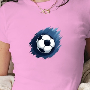 Camiseta corta de moda para mujer, de punto, con estampado Swirl Single Soccer Ball in Motion Y2K Slim Fit - Product Image 3