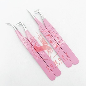 Pince à épiler rose avec logo personnalisé de haute qualité pour extensions de cils Pince à cils en fibre durable à pointe argentée en acier inoxydable - Product Image 3