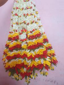 Guirnalda de Flores de Tela Amarilla y Rosa, Diseño Sungu, para Decoración de Hogar, Fiestas y Bodas, Guirnaldas Ecológicas con Perlas - Product Image 3
