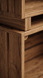 Estante de Almacenamiento Modular de Teca Sólida Moderna de Cuatro Niveles, Organizador de Pie Marrón para Sala de Estar - Product Image 3