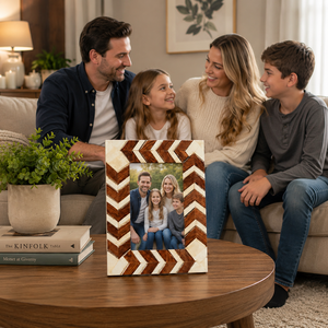 Handcrafted Chevron Bone Inlay Wooden Photo <b>Frame</b> Decorative Geometric Picture <b>Frame</b> for Tabletop & <b>Wall</b> Display Home Office - Product Image 2