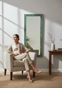 Miroir en os incrusté, pleine longueur, décoration murale de luxe faite à la main, miroir de vanité vert en os incrusté - Product Image 5