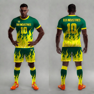High Performance BB Industries <b>Black</b> Yellow Sublimation Printed Soccer Player Kit Jersey Shorts <b>Socks</b> Number - Product Image 6