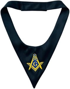 Cravate en soie brodée maçonnique avec symbole de bâton et de compas, design bleu et or, accessoire classique pour tenue formelle - Product Image 1
