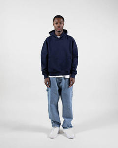 <b>Mens</b> Slate Blue Hooded Sweatshirt Plain Solid Color Heavyweight Long Sleeve <b>Pullover</b> Hoodie Kangaroo Pocket Casual Streetwear - Product Image 6