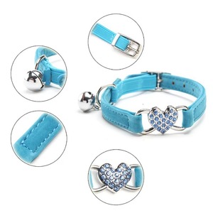 Heart Charm And Bell Cat Collar Safety Elastic Adjustable With Soft <b>Velvet</b> <b>Material</b> 8 Colors Pet Product Cats In Black Pink <b>Red</b> - Product Image 3