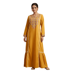 Robe Abaya Arabe Élégante en Viscose Maxi, Modeste, Respirante, Unie et Brodé, à Manches Longues, pour Usage Quotidien et Plage, Toutes Saisons - Product Image 1