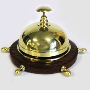 Polished <b>Solid</b> Brass <b>Desk</b> Bell with <b>Wooden</b> Base Professional Hotel Reception Call Bell for Front <b>Desk</b> and Luxury Office Decor - Product Image 5